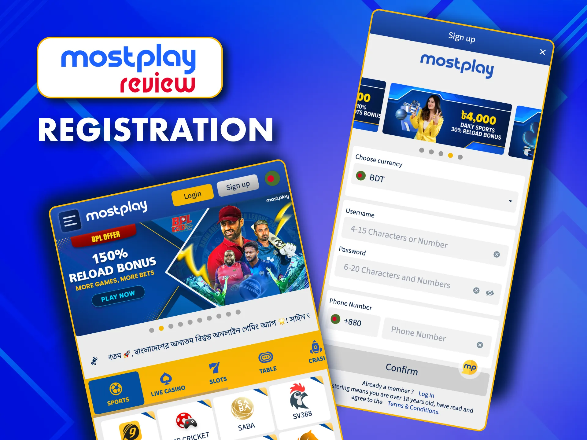 After downloading MostPlay app, register to play.