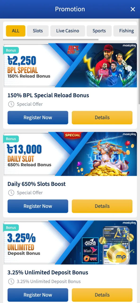 The most diverse promotions and bonuses at MostPlay casino.