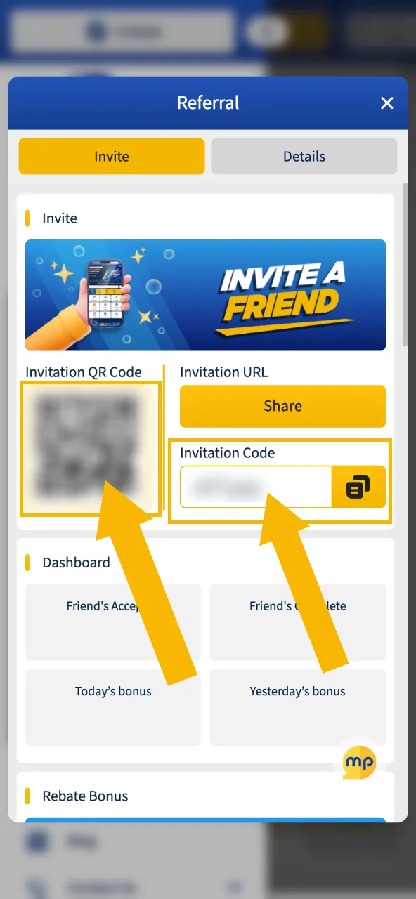 Invite friends to MostPlay by sharing your referral code through various channels.
