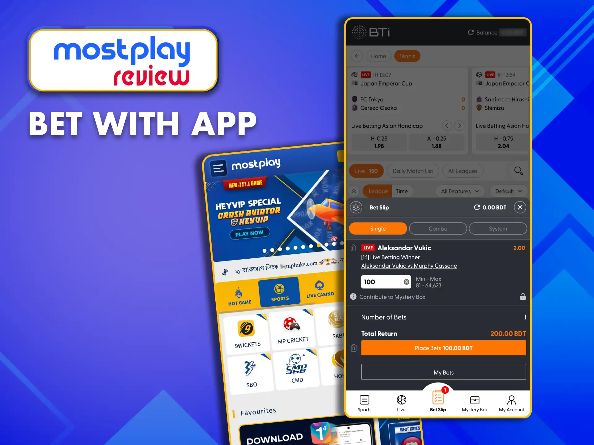 Use the MostPlay app to bet on tennis matches from your phone.